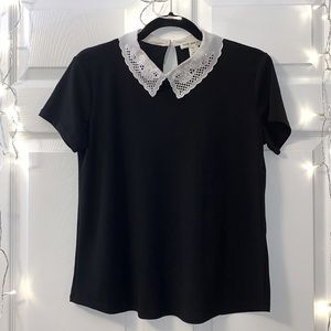 Lace Peter Pan Collar Short Sleeve Blouse